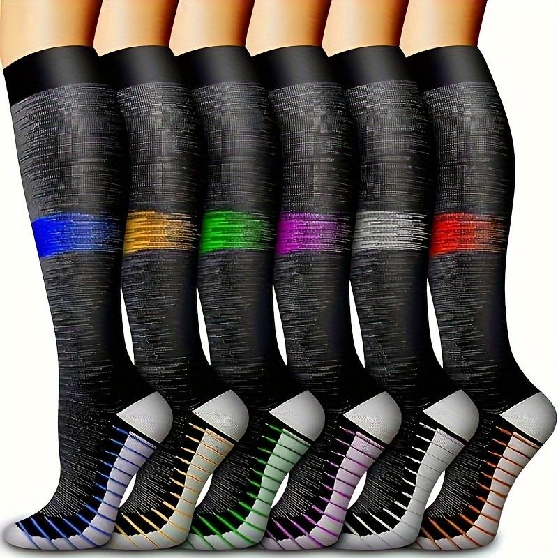 6 Pack Outdoor Casual Sports Compression Socks, Long Tube Athletic Socks for Men and Women