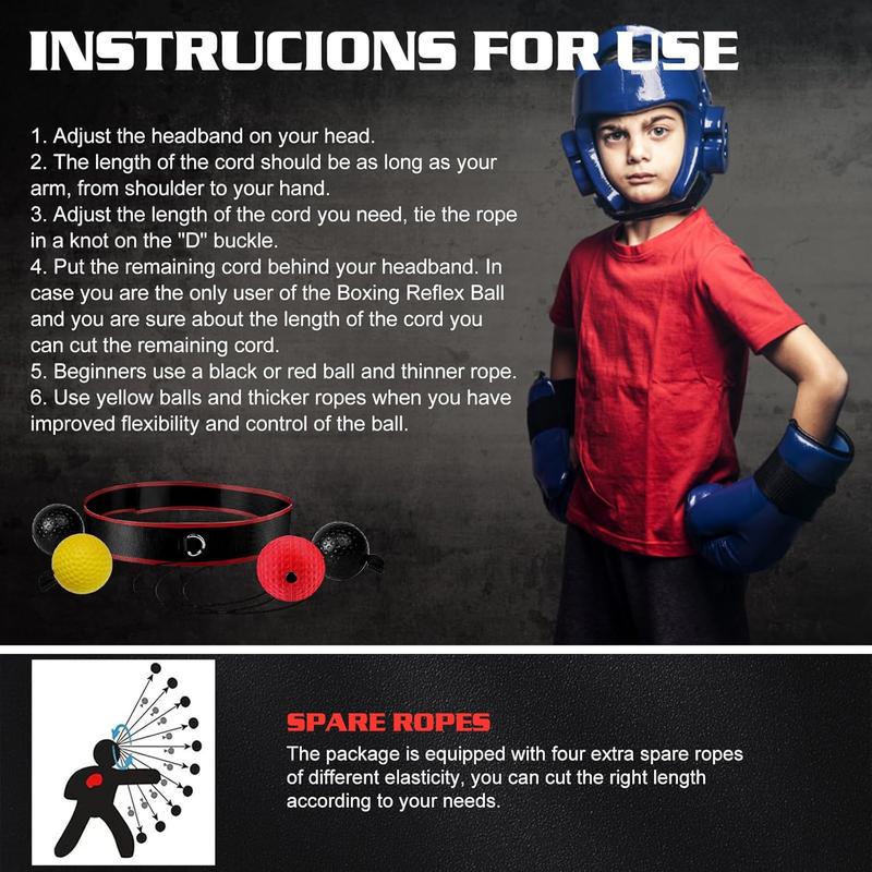 Boxing Reflex Ball Headband Set - Includes 4 Different Balls and 2 Adjustable Headbands for Beginner Proficiency Improvement, Great Boxing Equipment