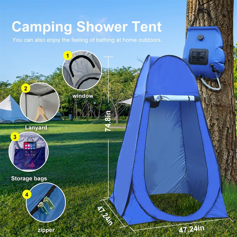 Ann Katy Pop Up Privacy Tent Camping Shower Tent Kit 2 Pcs, 5 Gallon Outdoor Solar Portable Shower Bag Waterproof .Instant Tent Sun Canopy Beach Easy Set Up&Foldable for Hiking,Fishing