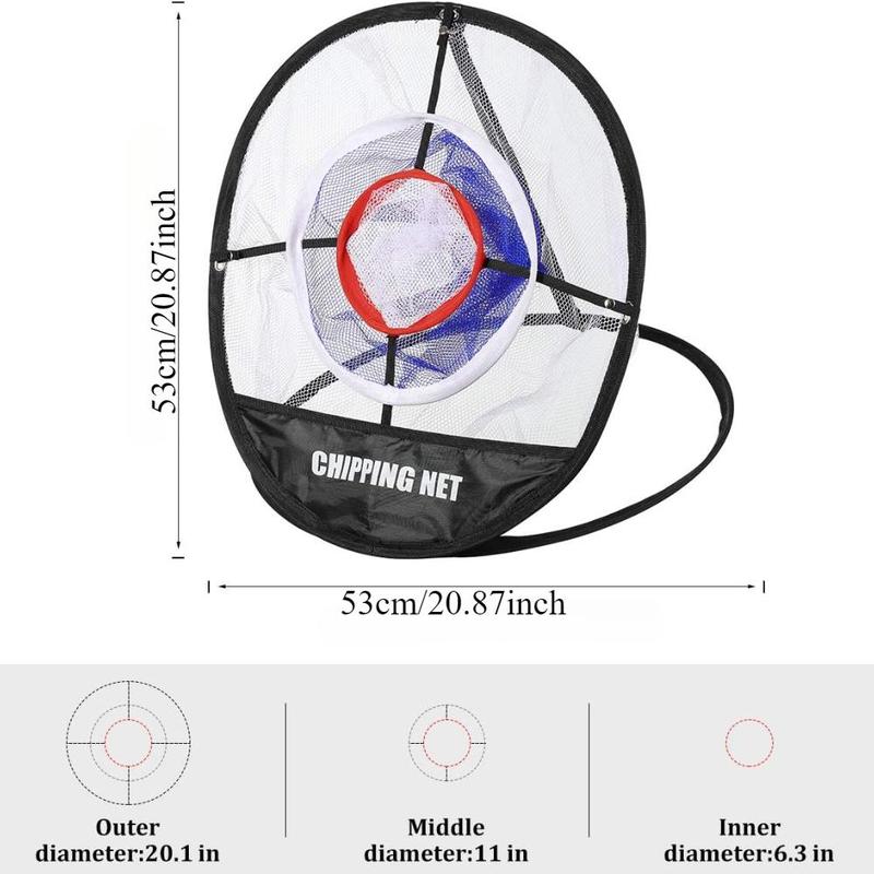 Golf Three-circle Chipping Net, 1 Set Golf Chipping Net With Mat & 6 PU Balls & Random Color Seat, Golf Training Aid