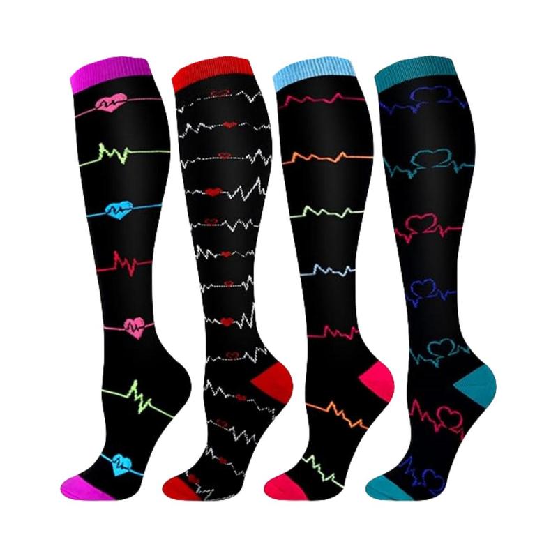 Sports Socks for Women & Men Circulation(4 pairs)-Graduated Supports Socks for Running, Athletic Sports, Black Socks