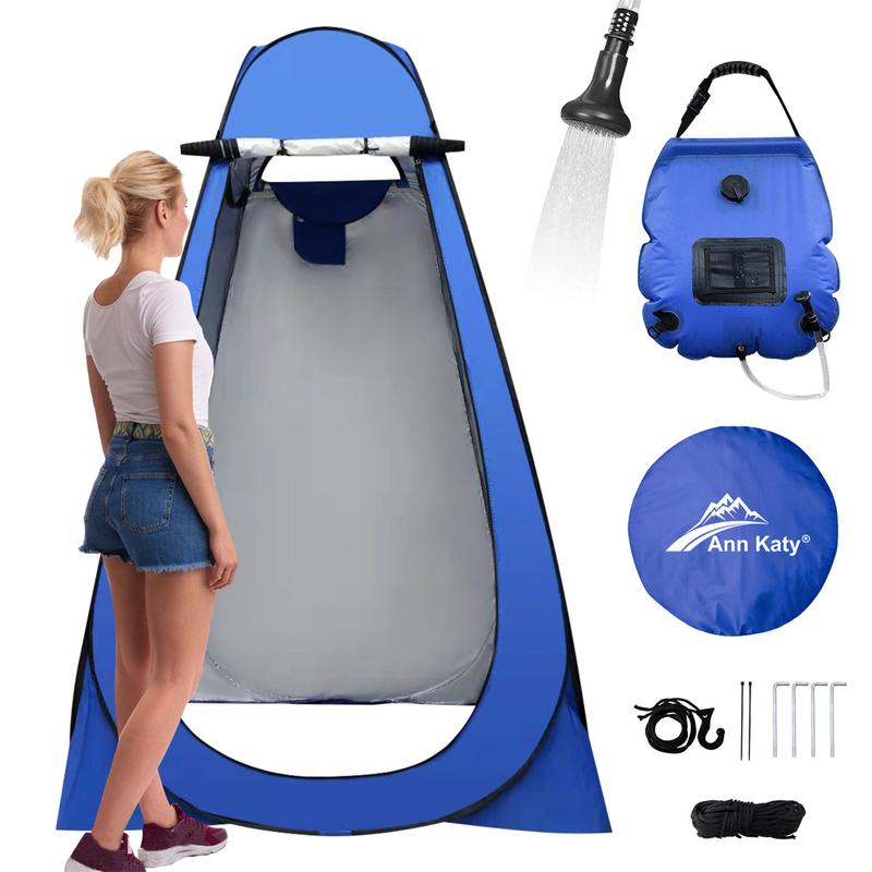 Ann Katy Pop Up Privacy Tent Camping Shower Tent Kit 2 Pcs, 5 Gallon Outdoor Solar Portable Shower Bag Waterproof .Instant Tent Sun Canopy Beach Easy Set Up&Foldable for Hiking,Fishing