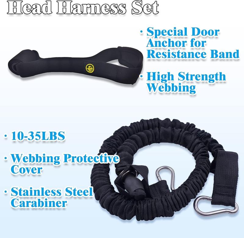 Neck Harness Head - Weight Lifting with Resistance Tube Bands - Door Anchor Set Adustable Neck Training Strap Exercise Equipment