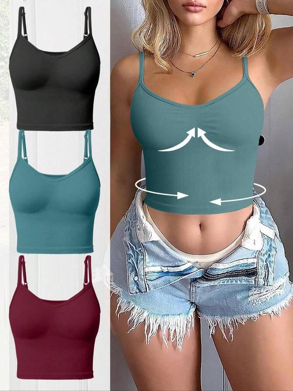 Women's Basic Solid Sports Cami Top, Seamless Crop Sports Vest, Gym Vest, Pickleball Clothes, Tennis Outfits, Running Vest, Ladies Sportswear for Gym Yoga, Back To School Gym Clothes