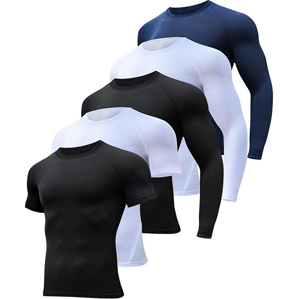 4 5 Pack Workout Compression Shirts Men Long Short Sleeve Athletic Undershirt T Shirt for Sports