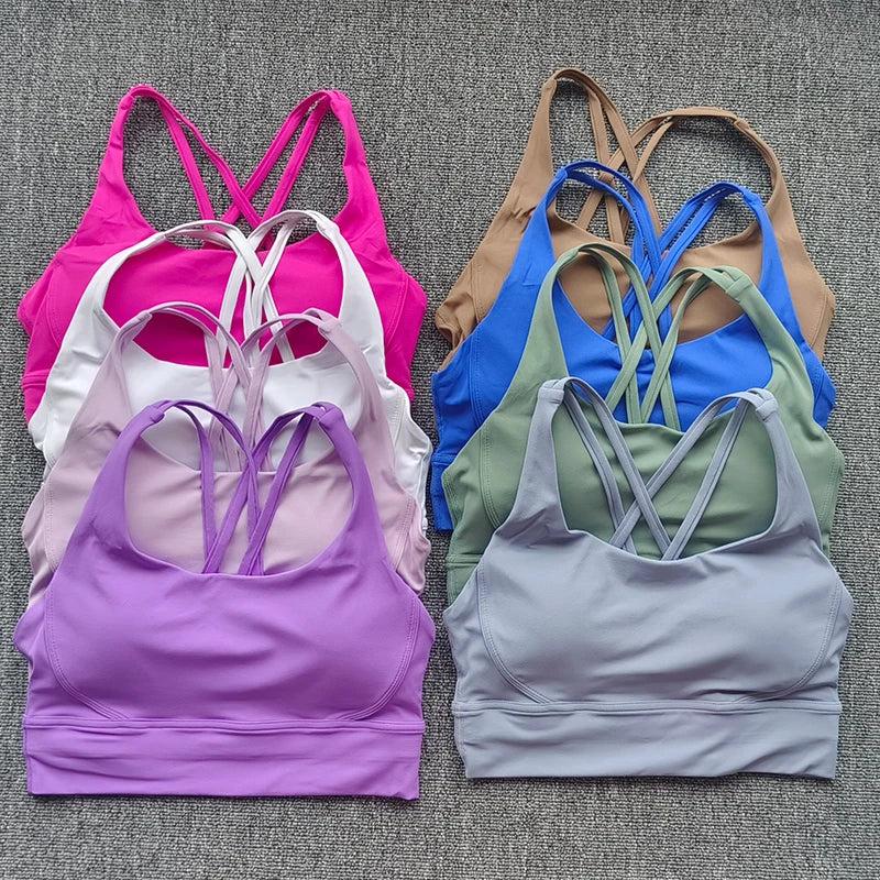 Solid Color Sport Bra Soft Women Fitness Bra Tights Yoga Vest High Strength Shockproof Gym Sports Top Push Up With Chest Pad