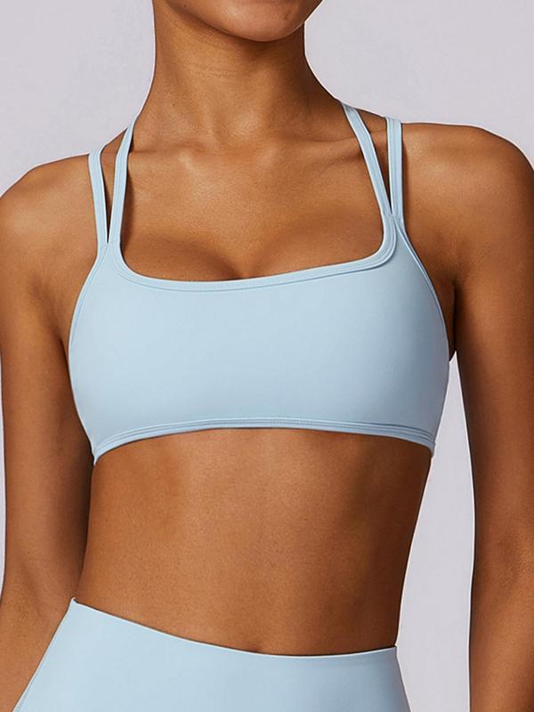 Women's Solid Criss Cross Wireless Sports Bra, Breathable Comfortable Quick Drying Sports Bra, Ladies Sportswear for Indoor Outdoor Wear