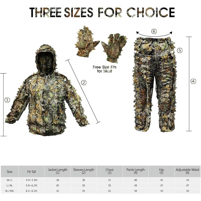 Ghillie Suit Camouflage  Suits Outdoor 3D Leaf Lifelike Camo Clothing Lightweight Breathable Hooded Apparel