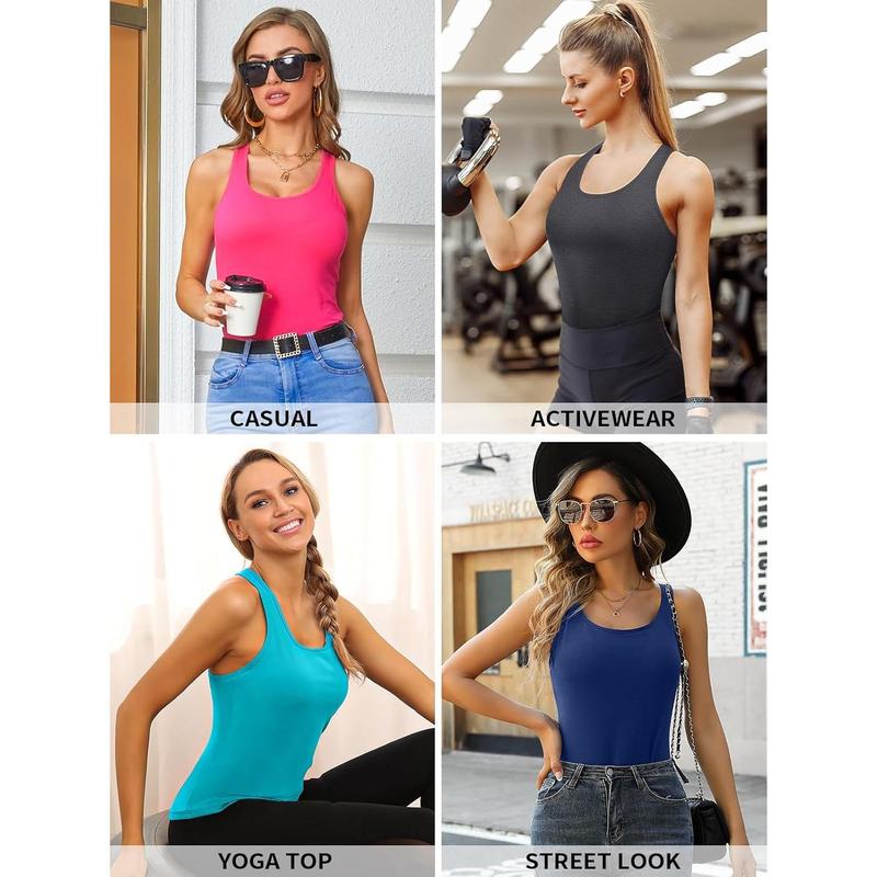 Womens Shelf Bra Tank Tops Racerback Workout Tops Yoga Shirt Cotton Undershirt 2 Pack