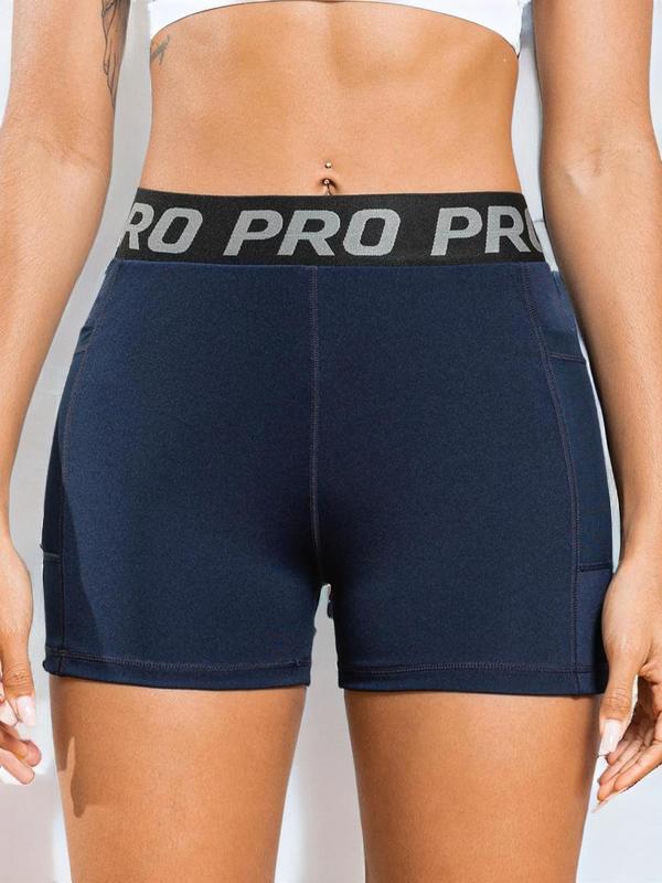 Women's Pocket Letter Tape Sports Shorts, Gym Shorts, Summer High Waist Breathable Short Leggings, Fall Gym Shorts Women 2024, Women's Sports Outfits for Workout Cycling Gym