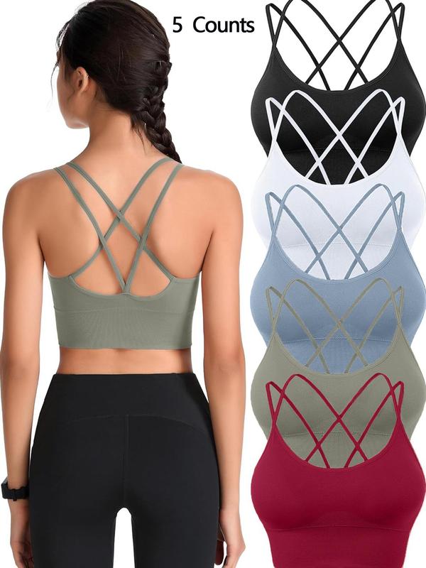 Women's Solid Color Criss Cross Backless Sports Bra, Breathable Comfortable Wireless Sports Bra, Ladies Sportswear for Indoor Outdoor Wear