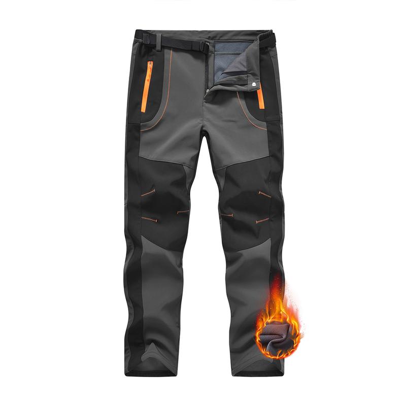 Men's Snow Ski Hiking Pants Waterproof Winter Fleece Lined Pants Camping Skiing Ice Fishing Pants with Belt