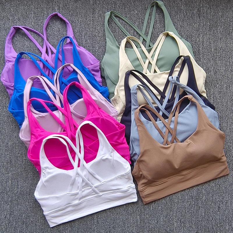 Solid Color Sport Bra Soft Women Fitness Bra Tights Yoga Vest High Strength Shockproof Gym Sports Top Push Up With Chest Pad