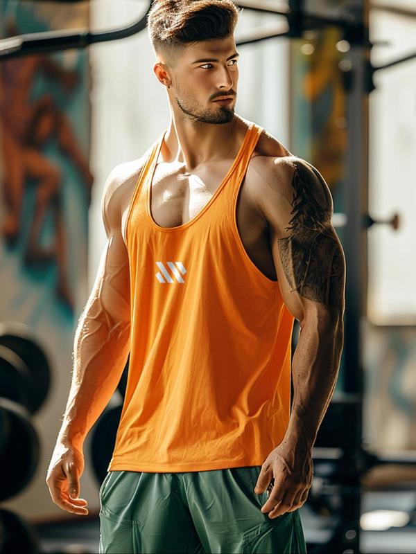 Men's Geometric Print U Neck Sports Tank Top, Sporty Quick Drying Breathable Sleeveless Top for Gym Workout Running, Men's Sportswear for Summer