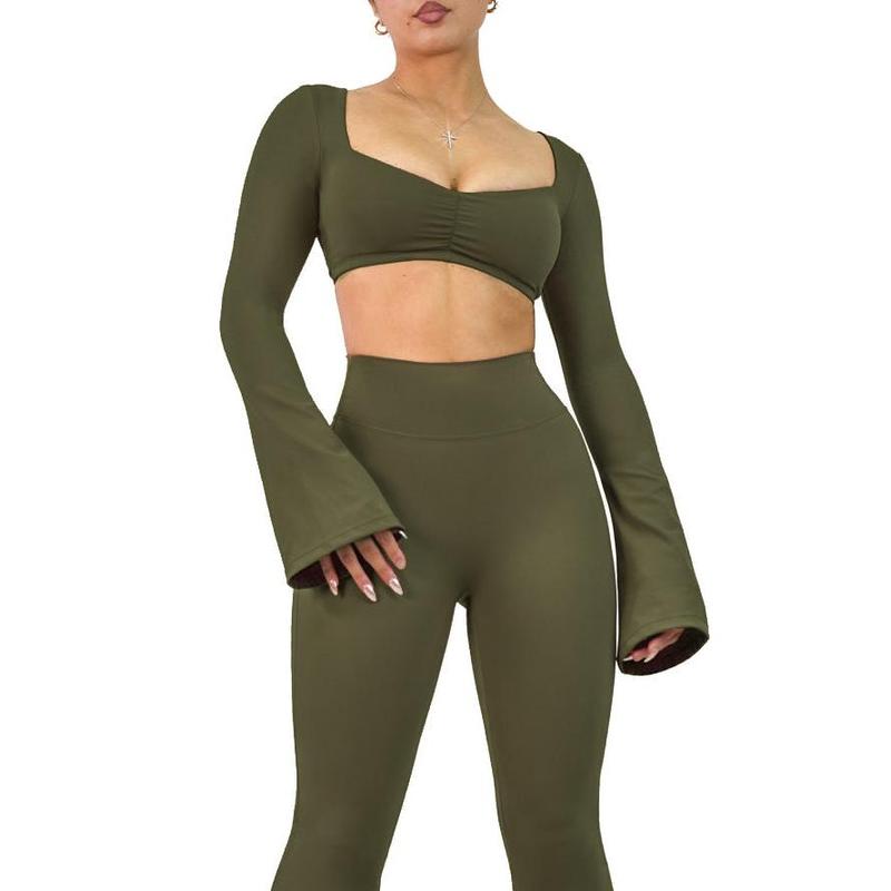 City Girl Flared Long Sleeve Sports Top (Wild Green)