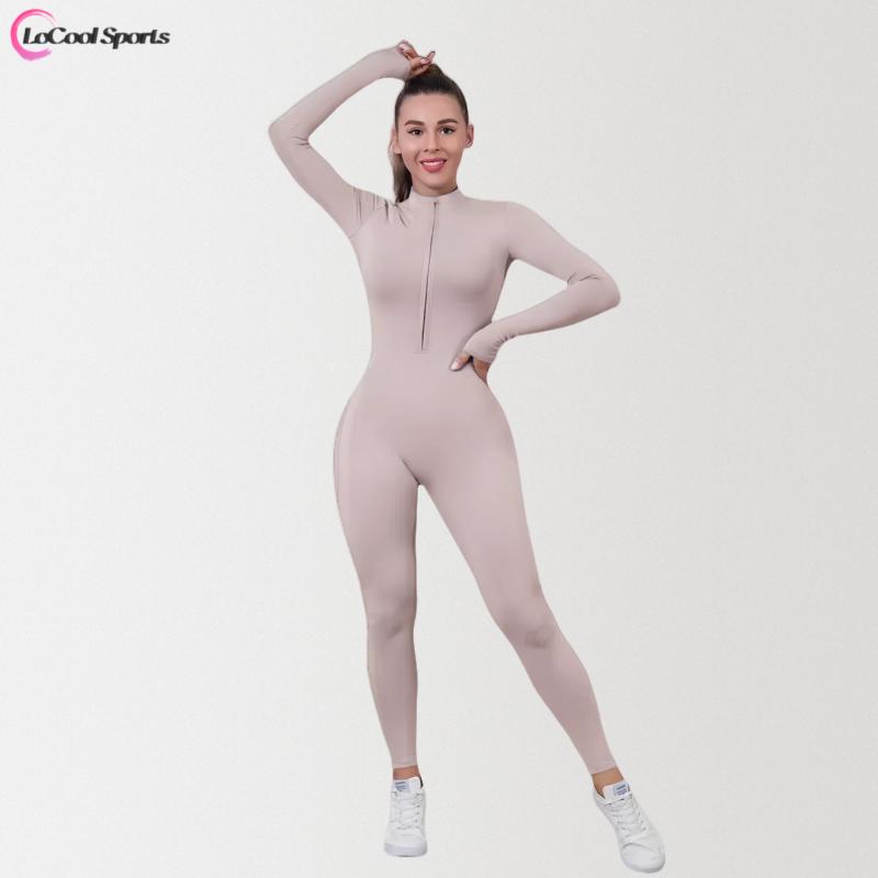 Women's Solid Fleece-Lined Ski Jumpsuit, Casual Sporty Long-Sleeve Jumpsuit, Perfect for Skiing, Cycling, and Winter Sports. Ladies' Fall and Winter Activewear with a '90s Style Vibe athletic activewear