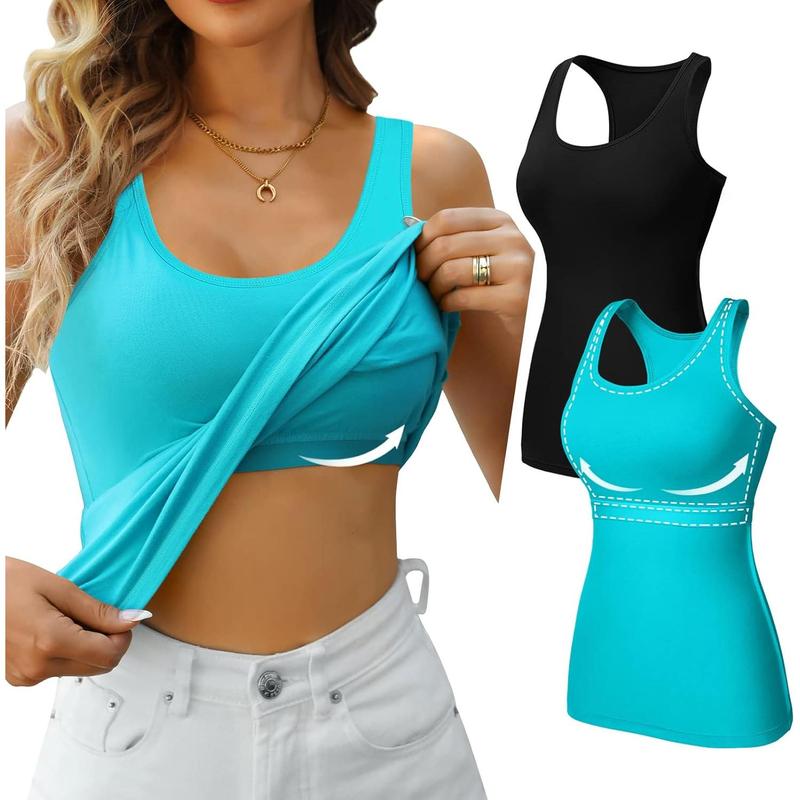 Womens Shelf Bra Tank Tops Racerback Workout Tops Yoga Shirt Cotton Undershirt 2 Pack