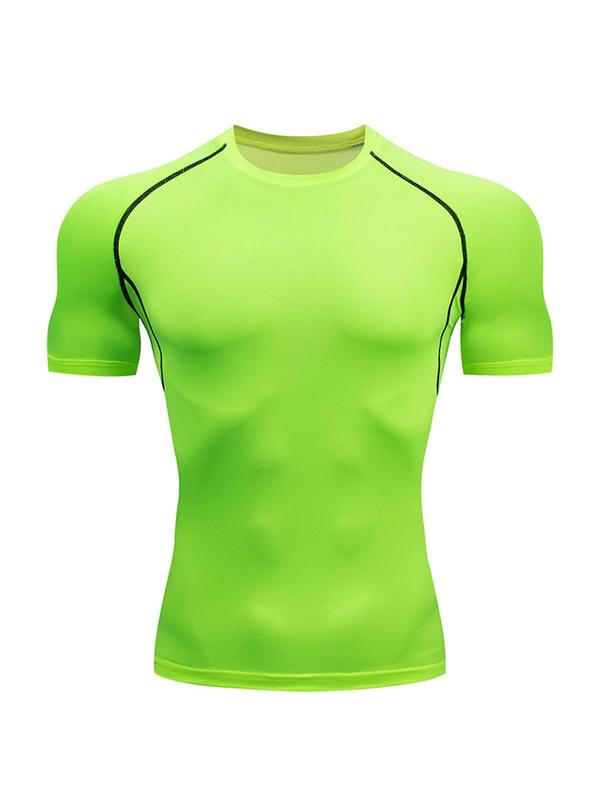 Men's Contrast Binding Short Sleeve Sports Tee, Quick Drying Crew Neck T-shirt for Gym Workout Running, Men's Sportswear