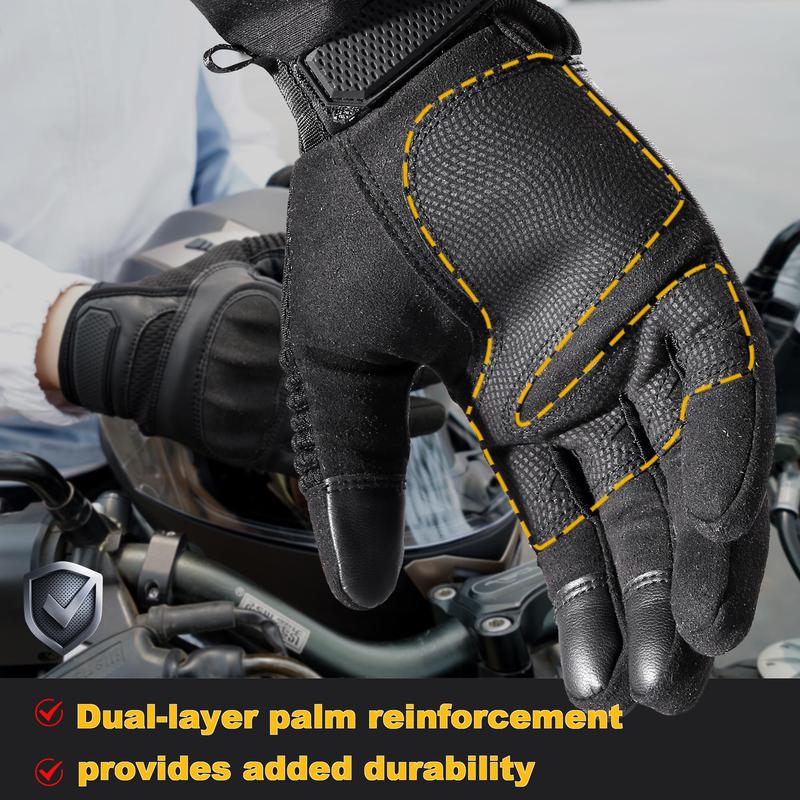 1 Pair Motorcycle Gloves, Leather Touchscreen Motocross Cycling Gloves, Full Finger Protective Riding Gloves, Sports & Outdoor Accessories, Camping Accessories