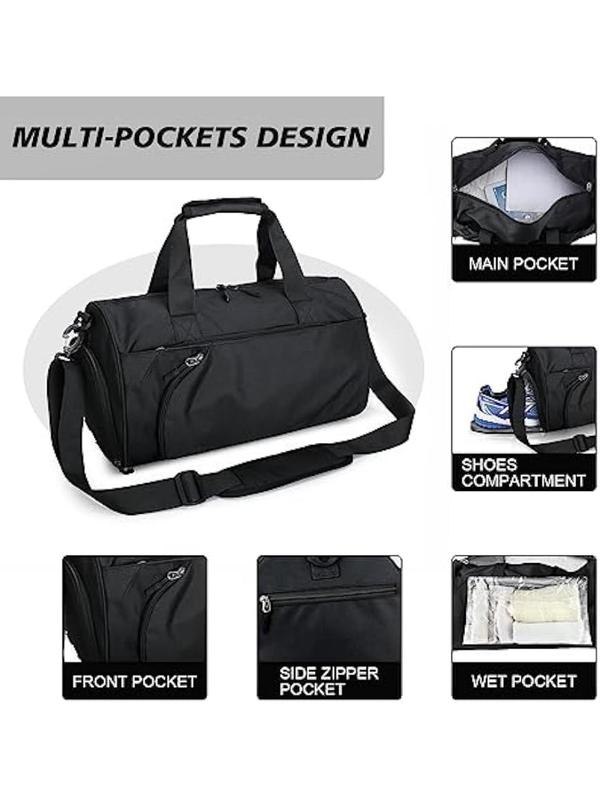 Unisex Athletic Sports Bag, Gym Duffel Bag Waterproof Sports Duffel Bags Travel Weekender Bag, Overnight Bag with Shoes Compartment Black