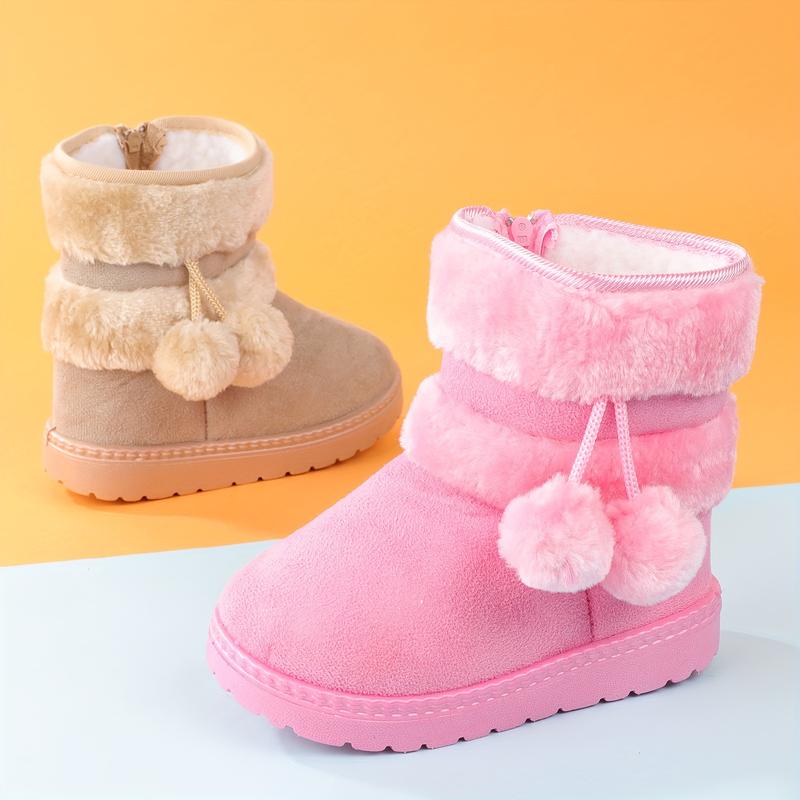 Girls' plush snow boots, warm wool comfortable and non-slip plush boots comfortable outdoor climbing boots lining hiking shoes, winter