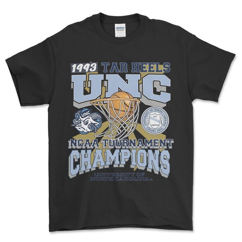 University of North Carolina Tournament Champs NCAA Graphic T-Shirt, Vintage Sports Shirt for Men, Classic College Sports Apparel, Essential Summer Fan Gear,  Ideal for Fans of Historic Wins