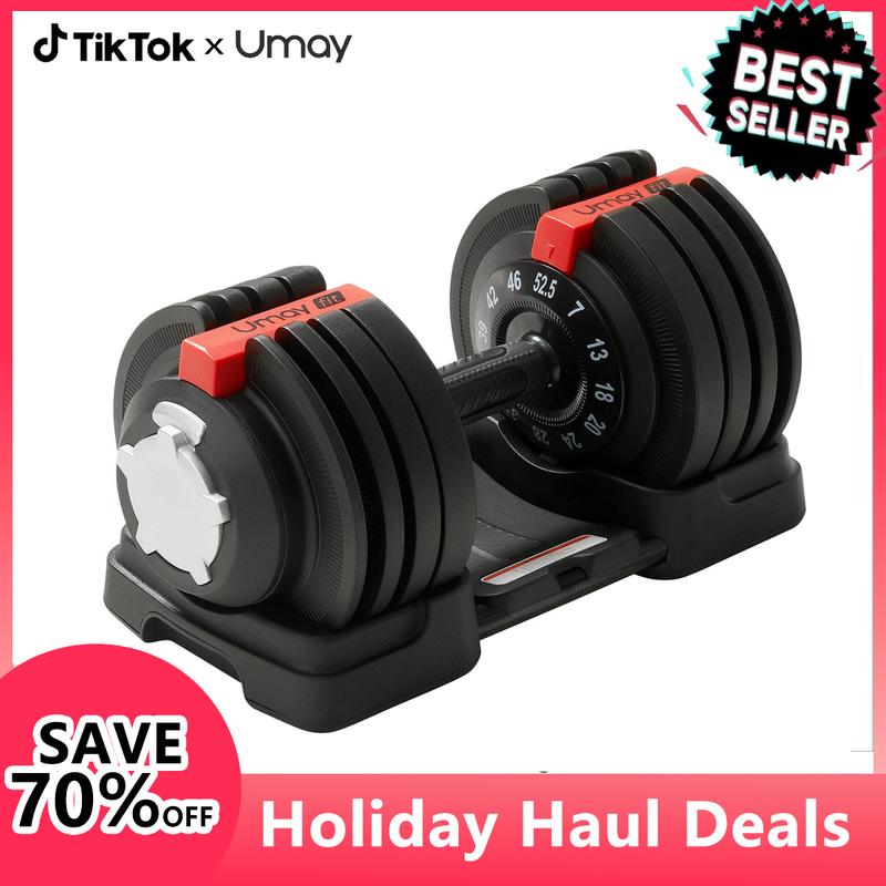 UMAY Fitness 12 Level Adjustable Dumbbells Set,52.5 LB Dumbbells Set,3-IN-1 Set Work As 12 Level Dumbbells Kettlebells Barbells,Home Gym Weights