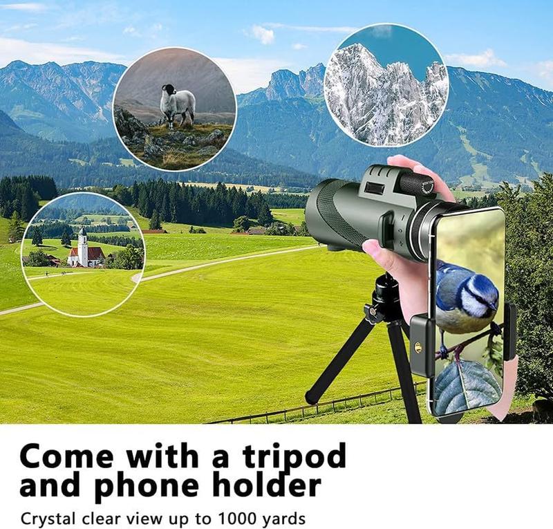 80x100 HD Monocular for Adults with Smartphone Adapter & Tripod,  Telescope for Bird Watching, Hunting, Hiking, Outdoor Camping, Travel, Wildlife