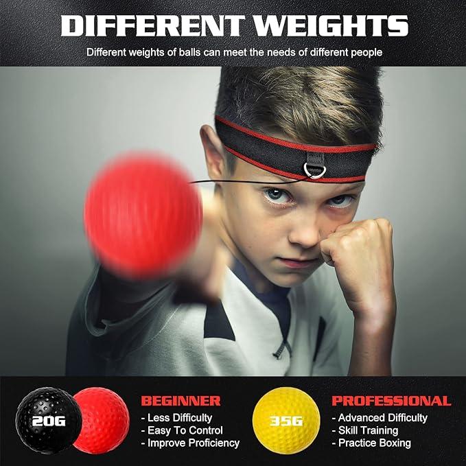 Boxing Reflex Ball Headband Set, Boxing Equipment, Include 4 Different ball and 2 Adjustable Headband, Great for Beginner Improve Proficiency, Boxing Gifts for Men