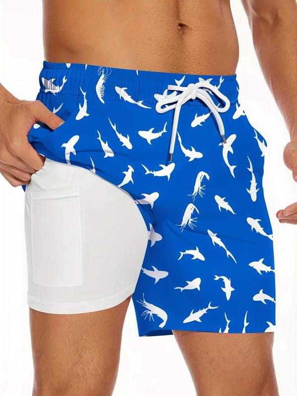 Men's Swim Trunks with Compression Liner Quick Dry Swim Board Shorts Hawaiian Swinwear Suits Elastic Waist Drawstringwith Swin Trunks with Pockets