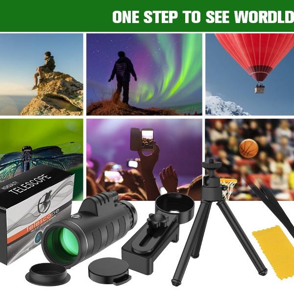 40x60 High Definition Monocular Telescope with Smartphone Adapter, BAK4 Prism FMC Monocular with Clear Low Light Vision for Wildlife Hunting Camping Travelling