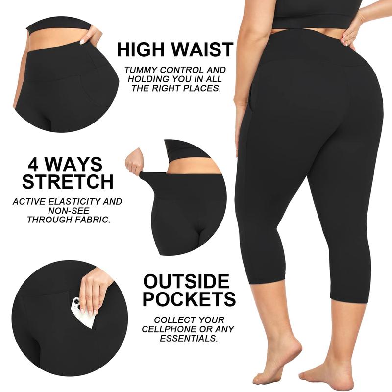 3 Pack Plus Size Leggings with Pockets for Women Black High Waisted Tummy Control Soft Yoga Pants for Gym Workout Leggings