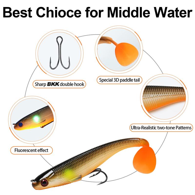 TRUSCEND Pre-Rigged Soft Fishing Lures, Well-made Easy Catching Lures for Family Fishing, Great Action Swimbait with Under Hook, All-conditions Fishing Gear for Bass Trout Walleye, Crappie Fishing Jigs!Xmas Surprise Gift for Men! soft  plastic