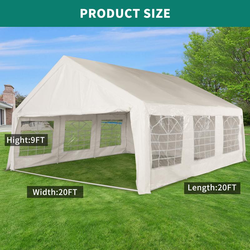 YITAHOME 20x20 ft Party Tent Heavy Duty Wedding Event Shelters Outdoor Upgraded Galvanized Canopy with Large White Roof, Removable PVC Sidewalls & 3 Storage Bags