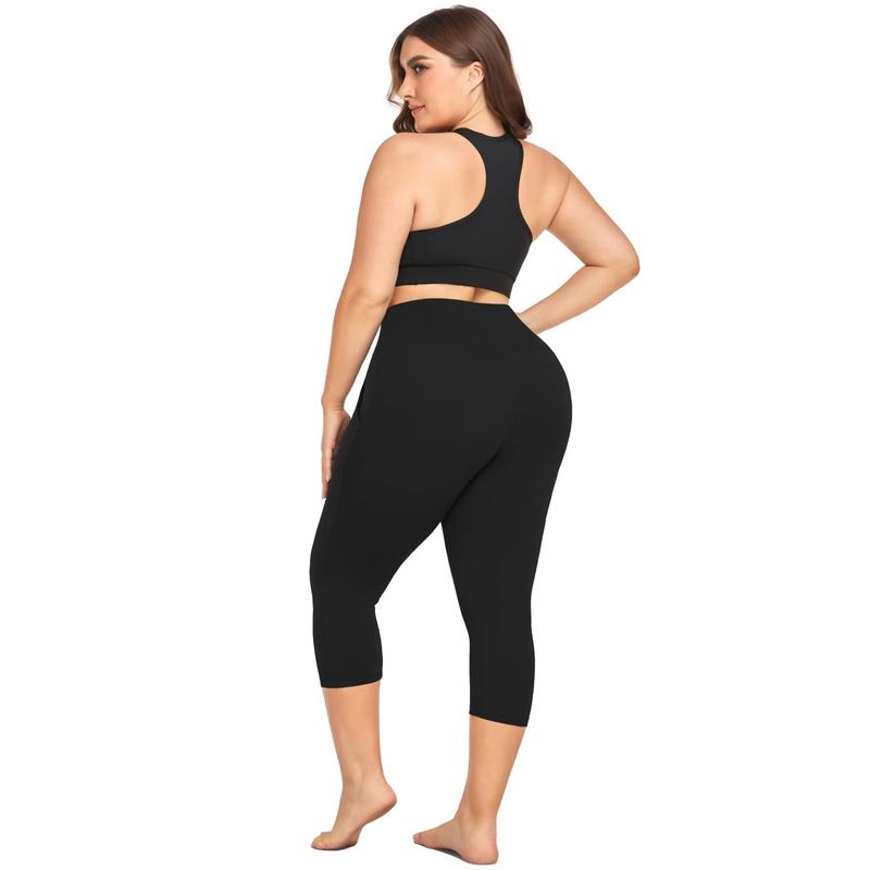 3 Pack Plus Size Leggings with Pockets for Women Black High Waisted Tummy Control Soft Yoga Pants for Gym Workout Leggings