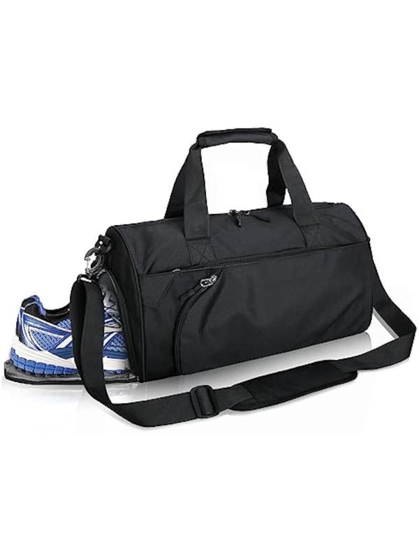 Unisex Athletic Sports Bag, Gym Duffel Bag Waterproof Sports Duffel Bags Travel Weekender Bag, Overnight Bag with Shoes Compartment Black