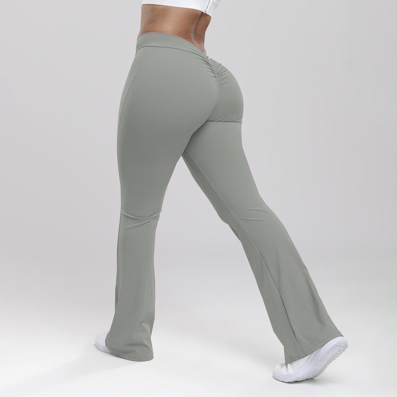 Women High Waist Seamless Flared Soild Color Butt Lift Bell Bottom Sweatpants Yoga Pants