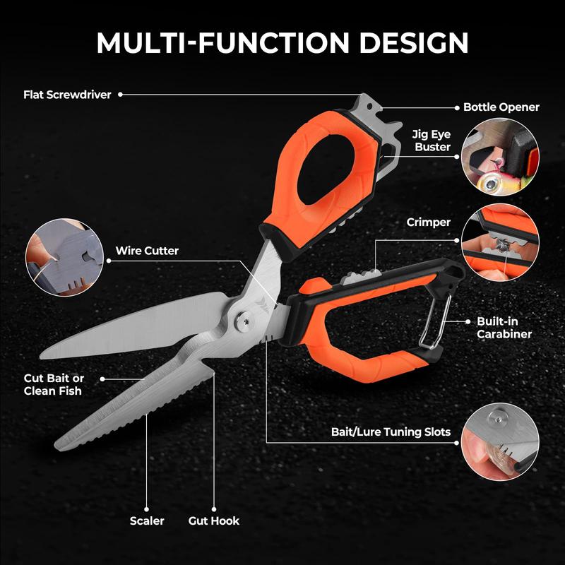 KastKing Paradox 9-Inch Fishing Bait Shears, Multifunctional Fishing Scissors With 5CR15 Stainless Steel Blades, Non-Slip Elastomer Handle, Protective Sheath, Built-In Carabiner