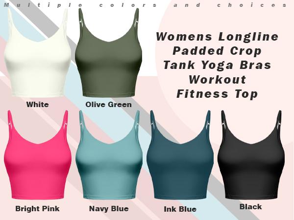 OVESPORT Women's  Support Racerback Workout Bras, Adjustable Longline Sports Bra for Women Removable Cups Padded Crop Yoga Workout Fitness Crop Tank