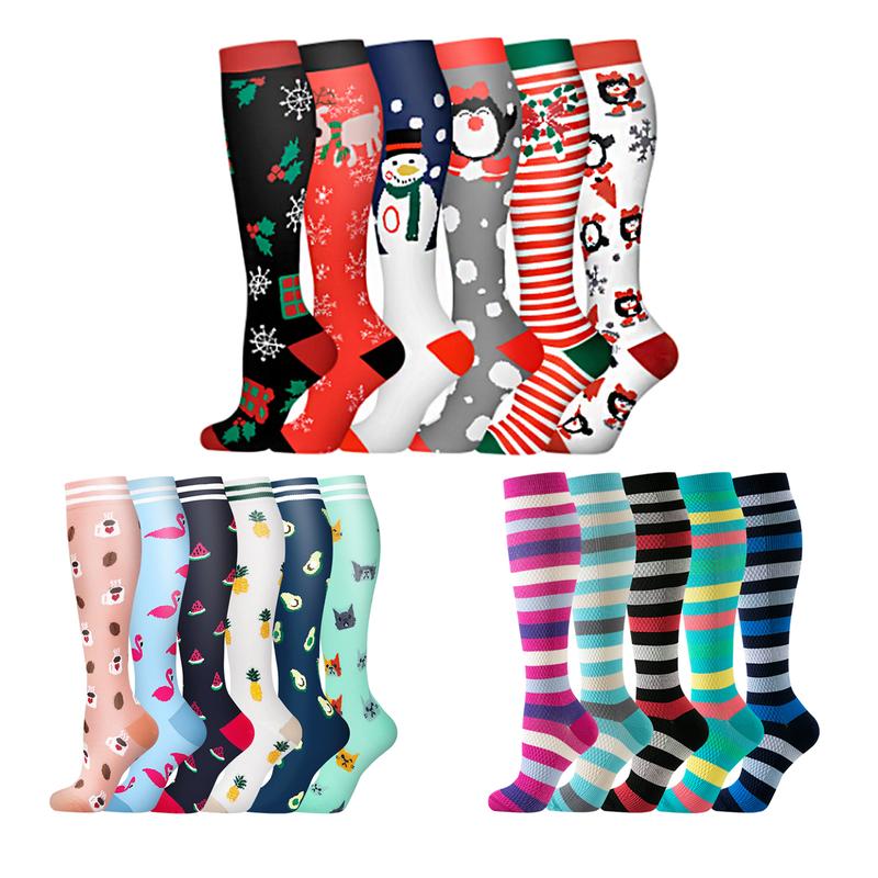 Compression Socks for Running and Exercise, Knee High Support, Women and Men, 6 Pairs - Christmas gifts, Christmas socks