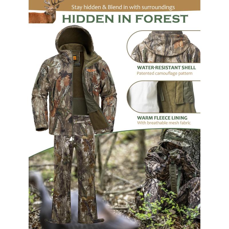 NEW VIEW Camo Hunting Clothes For Men, Quiet Warm Hunting Jacket And Pants, Water Resistant Hunting Suit For Deer Duck Bow Hunt