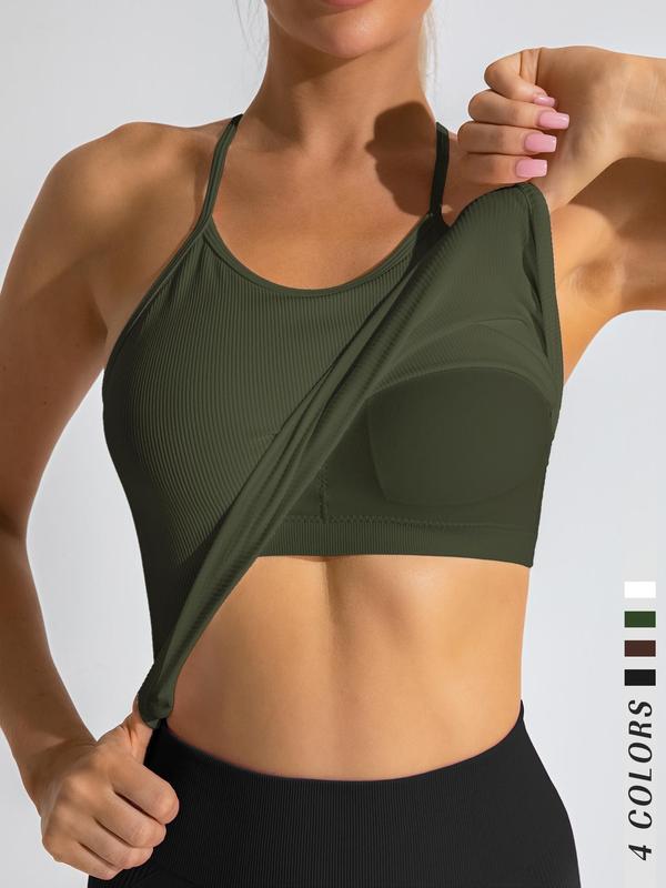 Women's Solid Wireless Sports Bra, Sporty Breathable Comfortable Padded Bra, Ladies Sportswear for Indoor Outdoor Wear