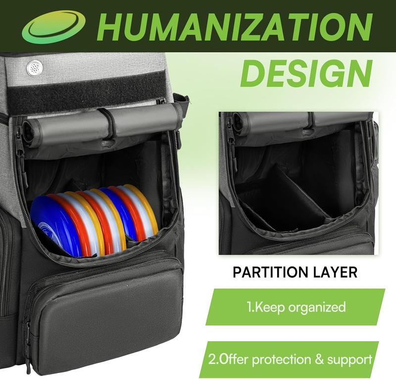 Disc Golf Bag-Heavy Duty 600D Polyester Disc Golf Bag with Insulated Cooler-Disc Golf Backpack with 26+ Discs Capacity and multiple pockets-Lightweight and Durable