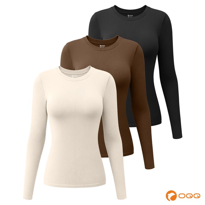 OQQfitness T Shirt for Women Crew Neck Running Compression Long Sleeve