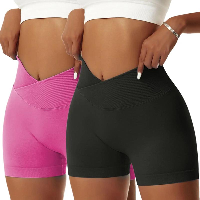 Vertvie 2PCS 3PCS 4PCS Women Scrunch Butt Lifting Workout Shorts V Cross Gym Shorts High Waist Yoga Short Athletic Leggings