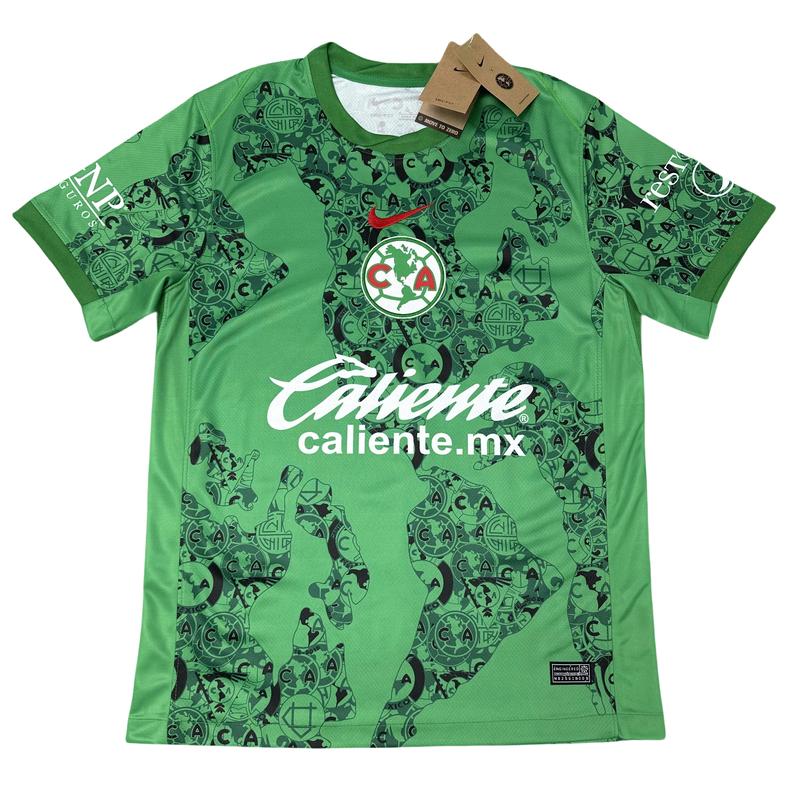 NIKE 2425 LIGA MX Club America Goalie Away Green Short Sleeve Soccer Jerseys New Season Quick Dry Sports