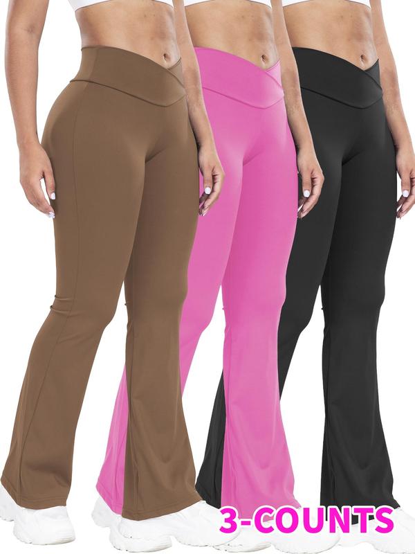 Women's Solid High Waist Flare Leg Leggings, Casual Comfy Bell Bottom Tummy Control Skinny Pants for Yoga Gym Workout, Ladies Bottoms for All Seasons