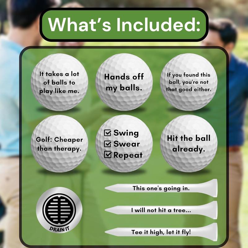 Funny Golf Ball Gift Set, Funny Golf Gifts for Men - Golf Balls for Dad, Mom, and Golfers - Includes 6 Balls, 3 Tees, and 1 Marker HahaHome golf training