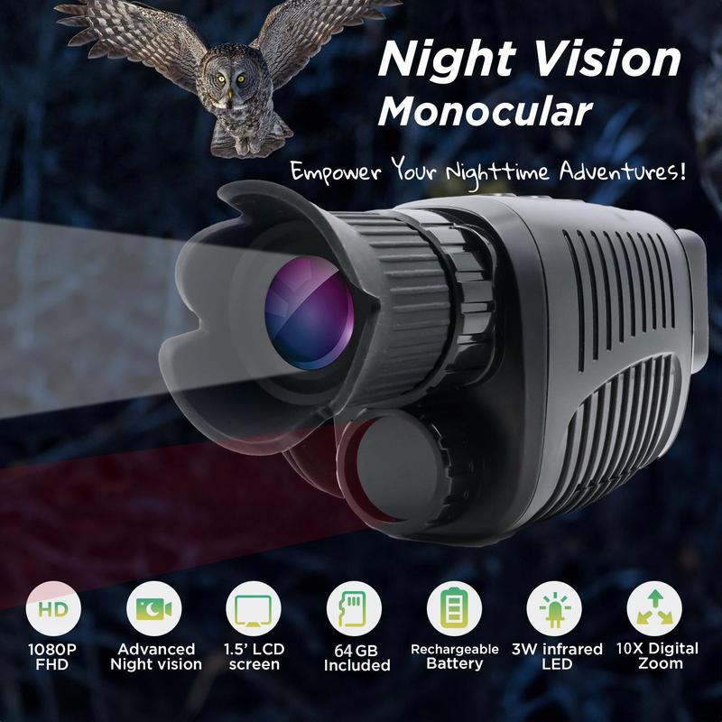 Night Vision Monocular for 100% Darkness, 1080P Infrared Monocular , Night Vision Goggles for Adult Hunting Camping, Surveillance, 2600mAh Rechargeable Battery, Video Recording