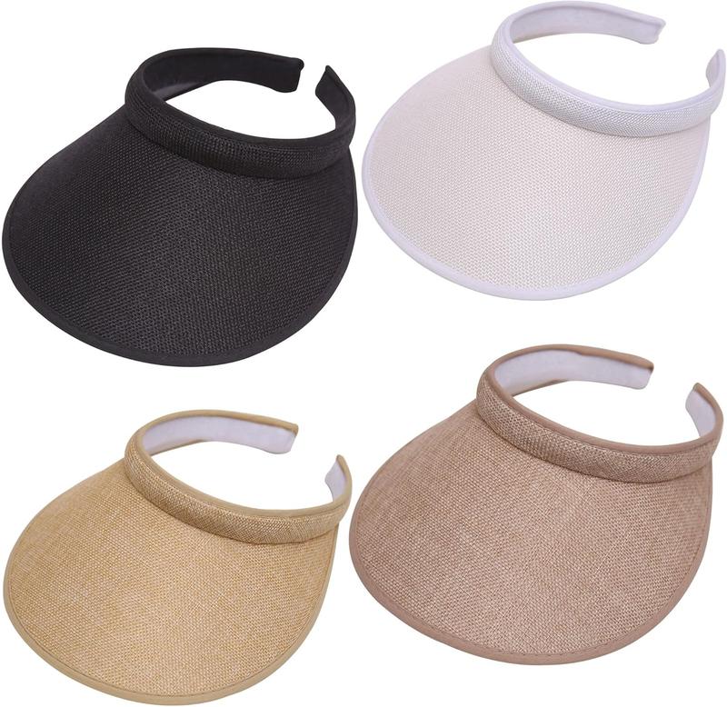 4 Pack Large Clip-On Sun Visors Hats Women Men Wide Brim Non-Slip Sports Golf Visors Hat Adjustable UV Protection Cap